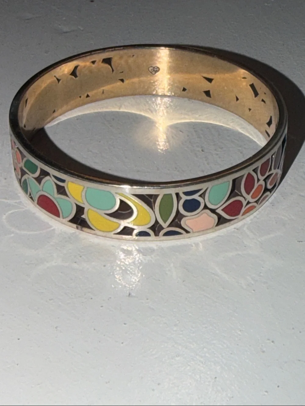 Brighton vintage Multicolor Enamel Floral Motif Bangle - Gold Interior